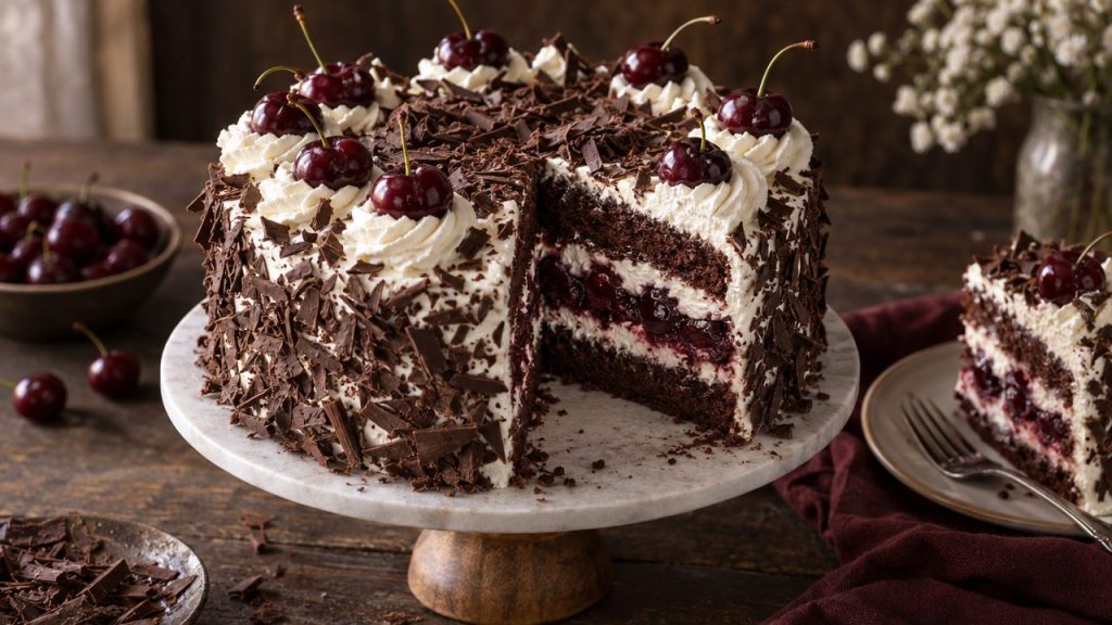 Schwarzwälder Kirschtorte, plated and ready to serve