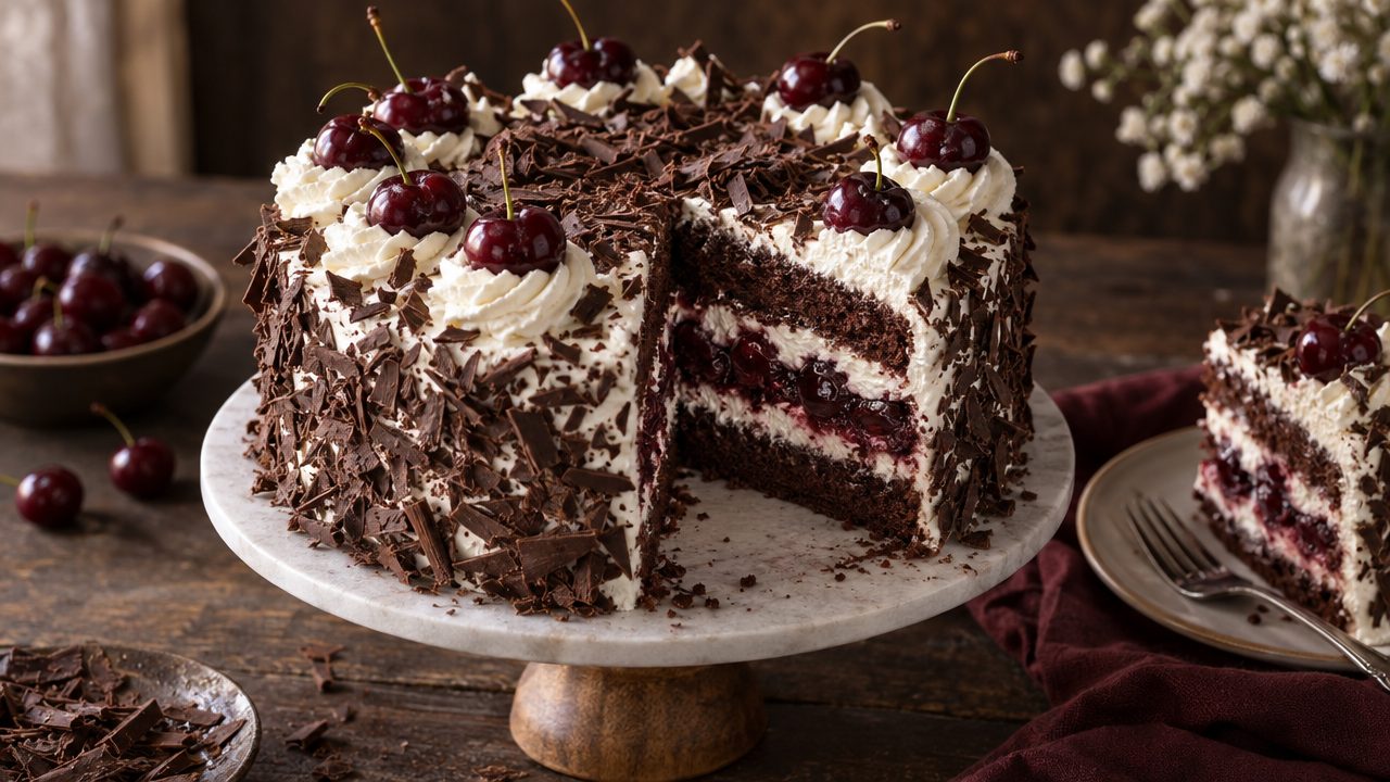 Schwarzwälder Kirschtorte, plated and ready to serve