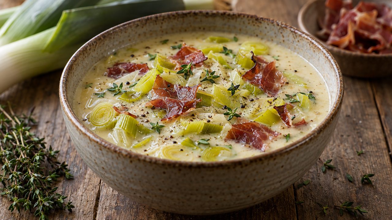 Speck & Leek Chowder, plated and ready to serve