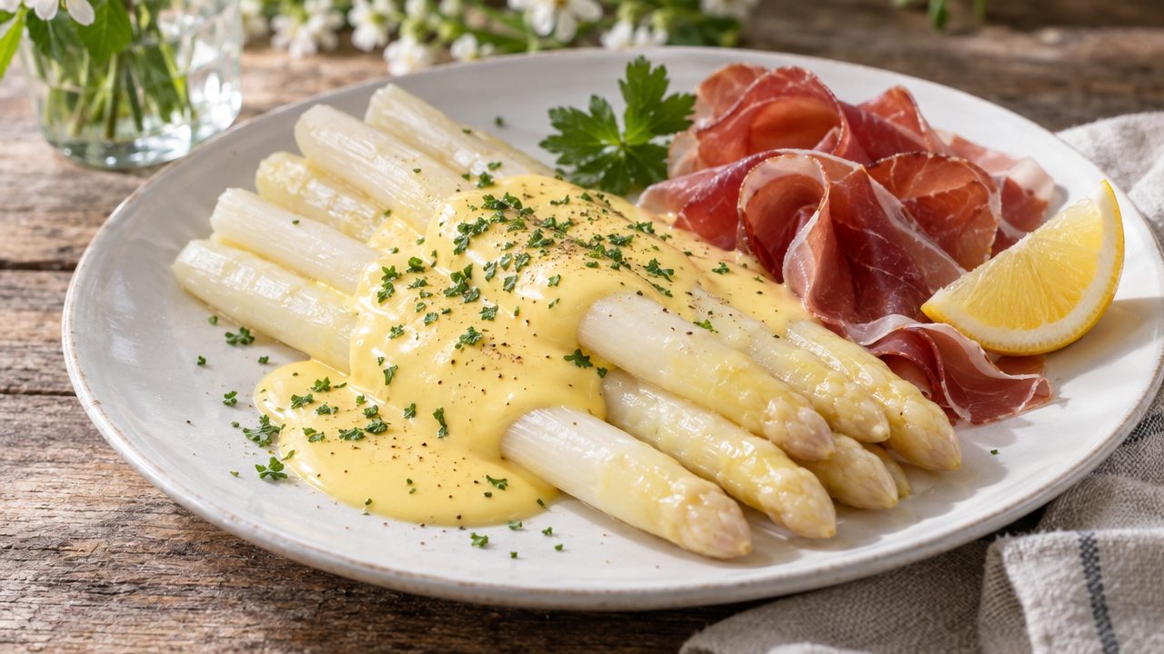 White Asparagus with Hollandaise, plated and ready to serve