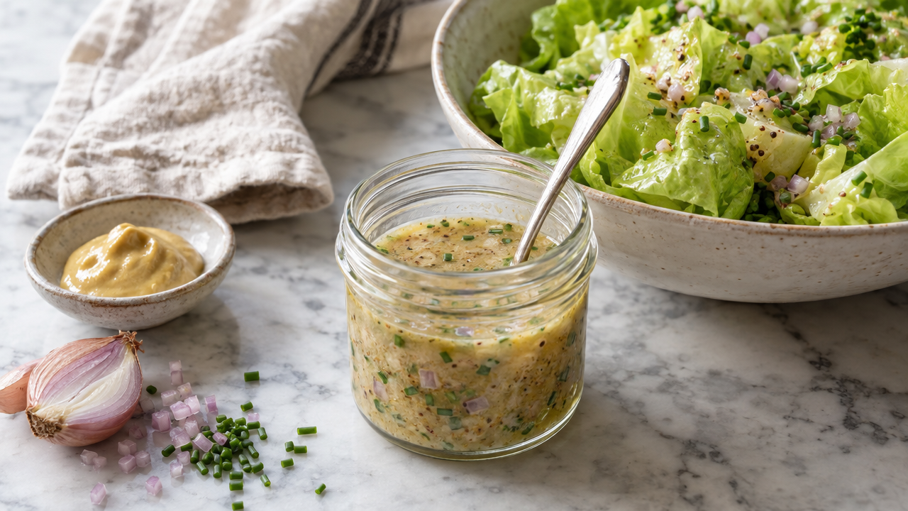 Vinaigrette Moutarde Dijon, plated and ready to serve