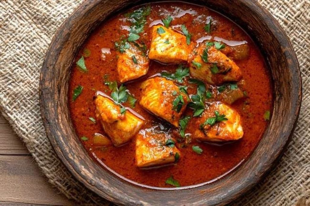 Ethiopian Asa Wat, Berbere-Spiced Fish Stew, plated and ready to serve
