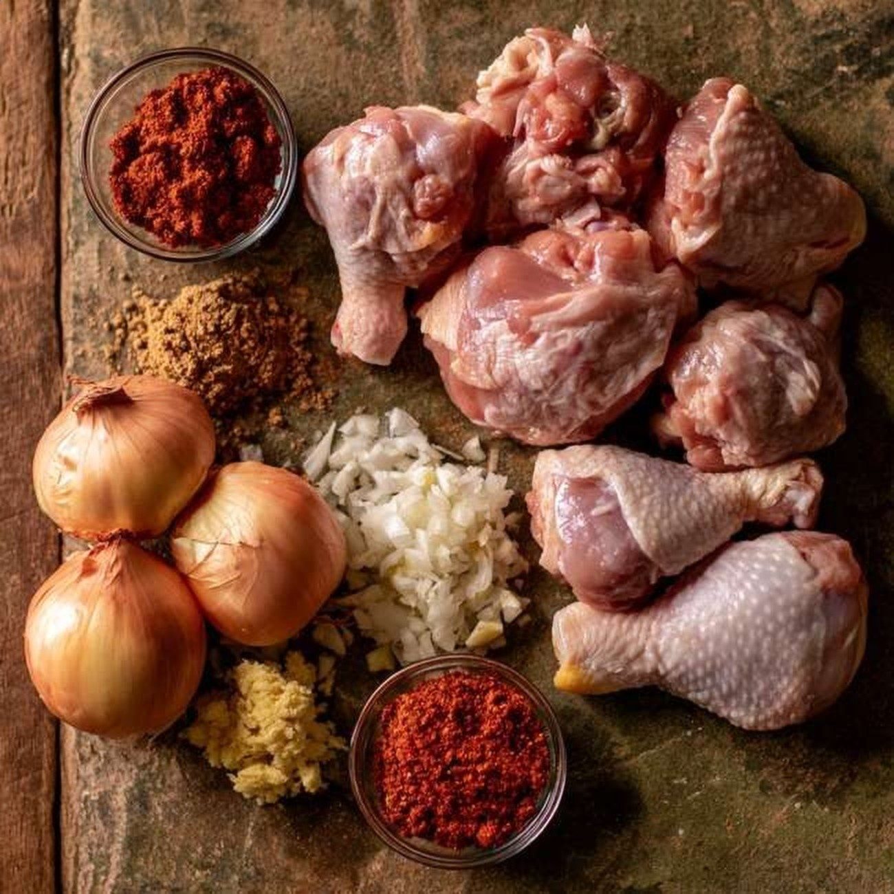 Ingredients for Ethiopian Doro Wat, Berbere-Spiced Chicken Stew