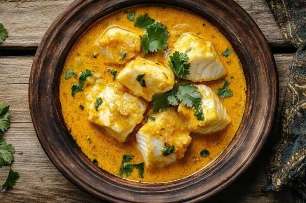 Kenyan Coconut Fish Curry, Swahili Coast, plated and ready to serve