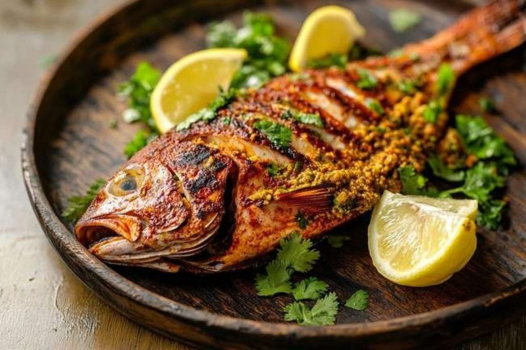 Kenyan Grilled Red Snapper, Swahili Spice, plated and ready to serve