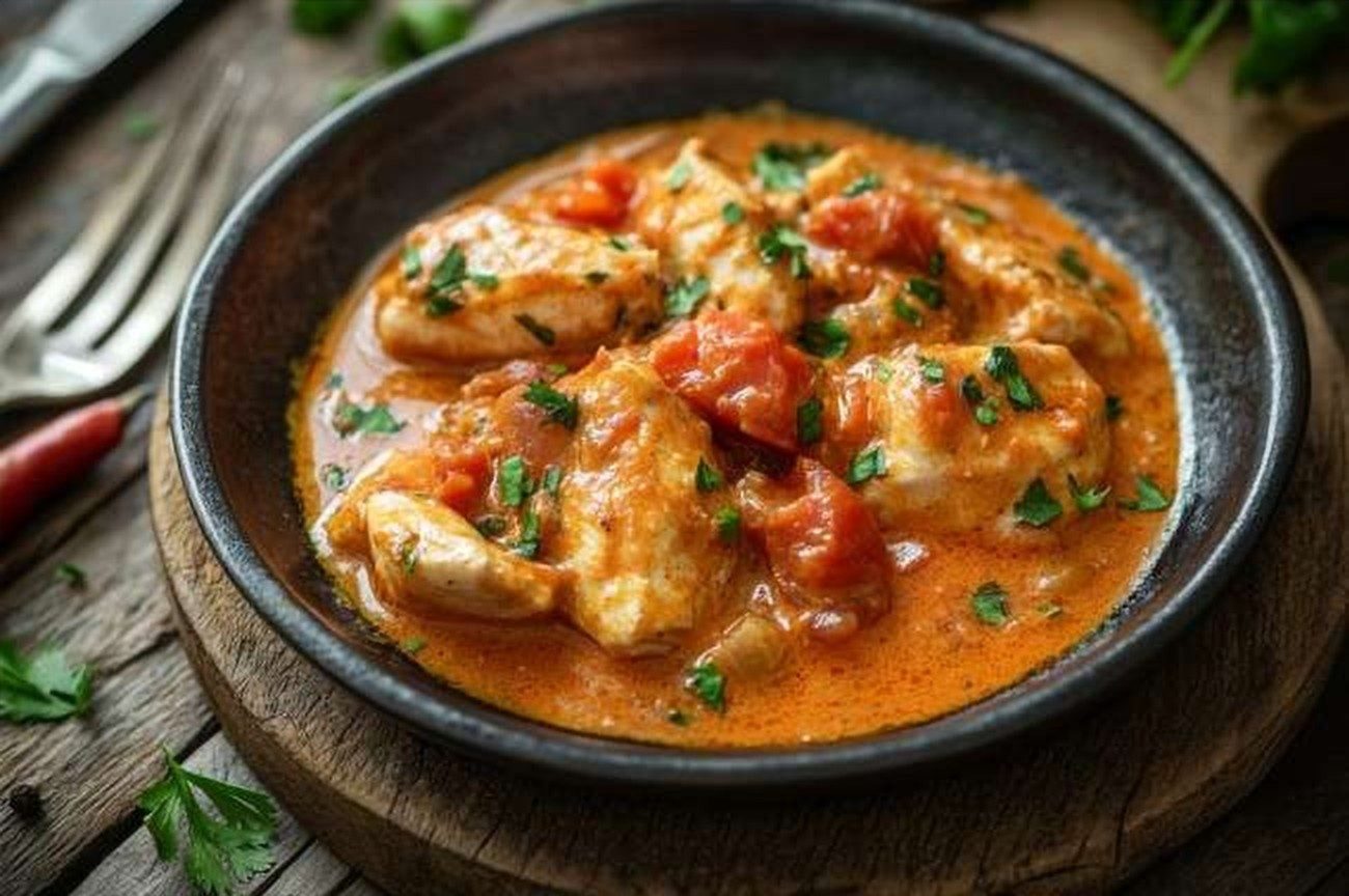 Kenyan Mchuzi wa Samaki, Fish Curry, plated and ready to serve