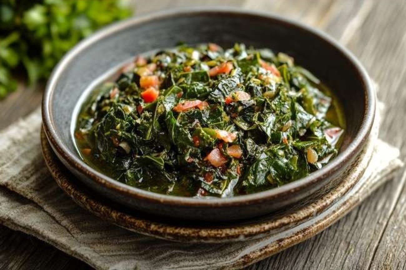Kenyan Sukuma Wiki Stew-Side, plated and ready to serve