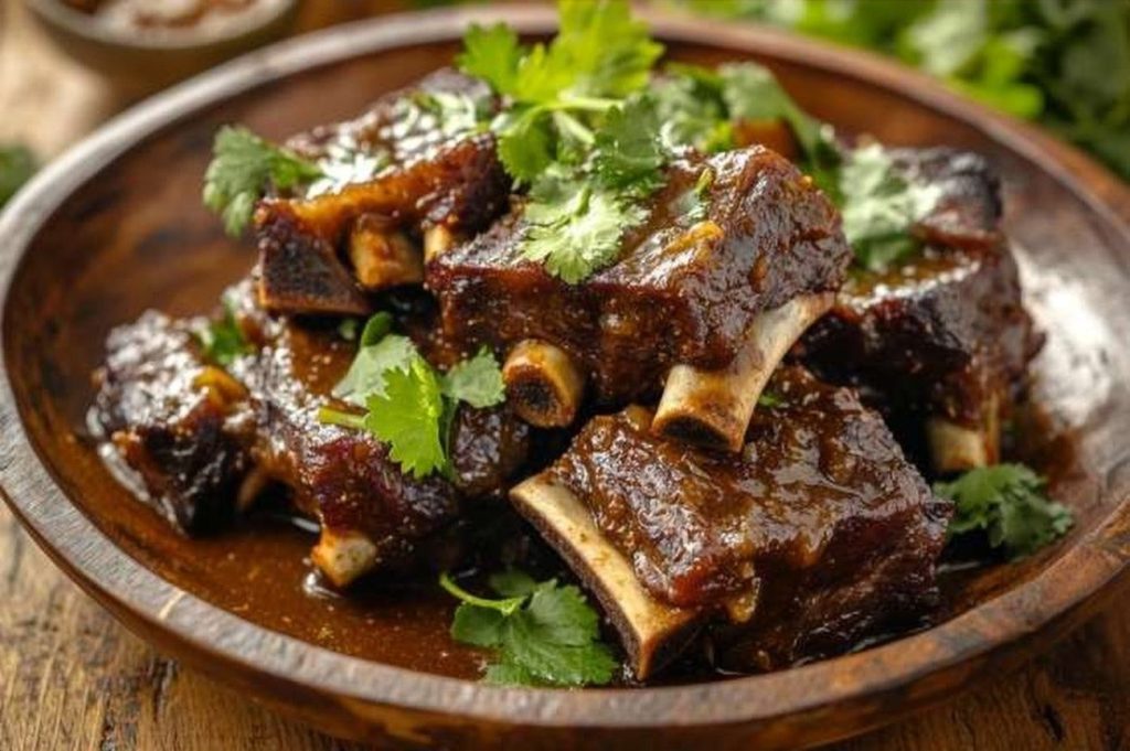 Tanzanian Braised Beef Short Ribs, Coconut & Tamarind, plated and ready to serve