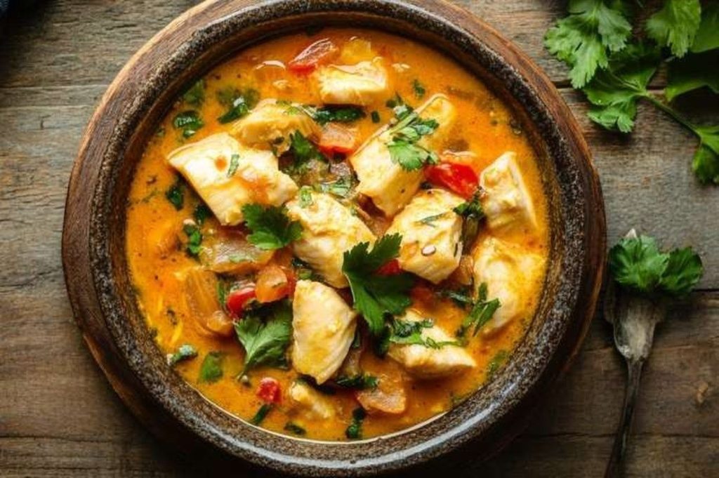 Tanzanian Coconut Fish Stew, Zanzibar Style, plated and ready to serve