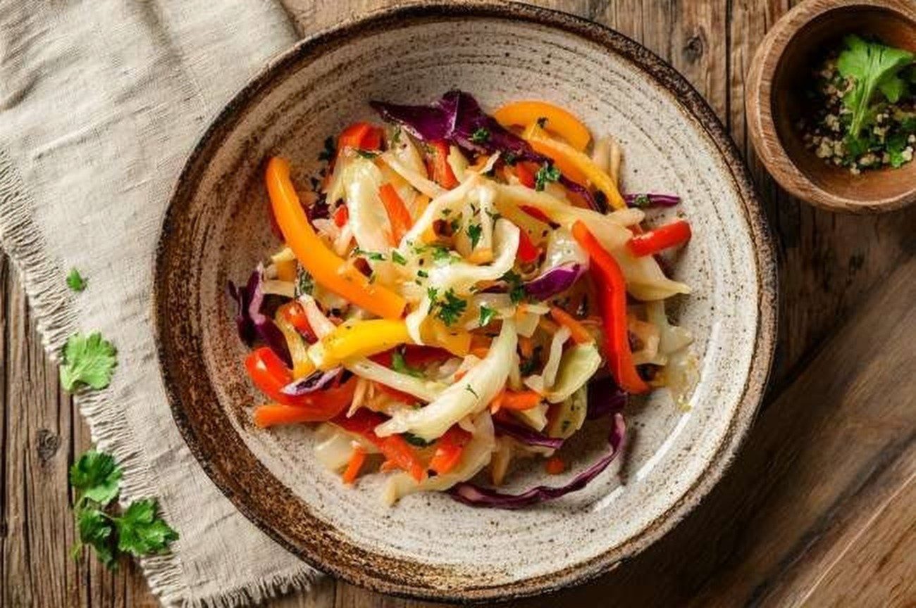 Tanzanian Coconut Vegetable Sauté, Zanzibar Style, plated and ready to serve