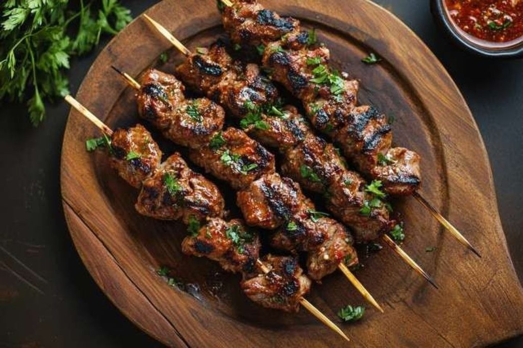 Tanzanian Goat Mishkaki, plated and ready to serve