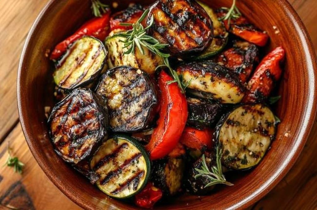 Tanzanian Grilled Vegetables, Coconut Marinade, plated and ready to serve