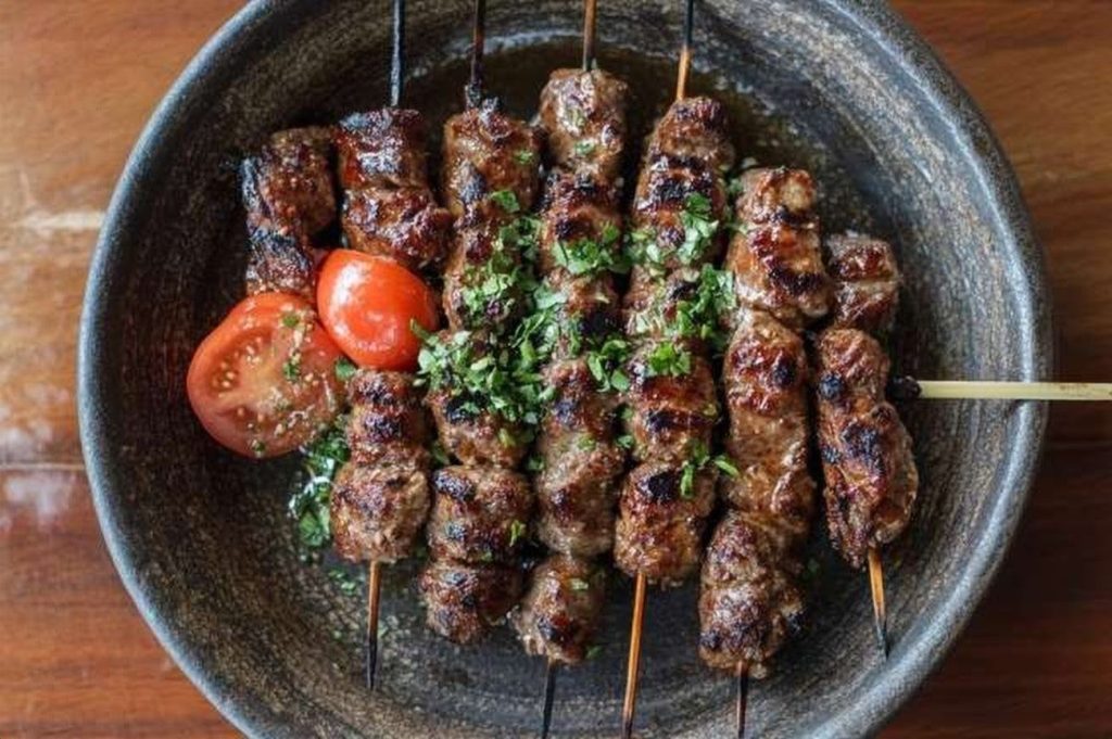 Tanzanian Mishkaki, Grilled Meat Skewers, plated and ready to serve