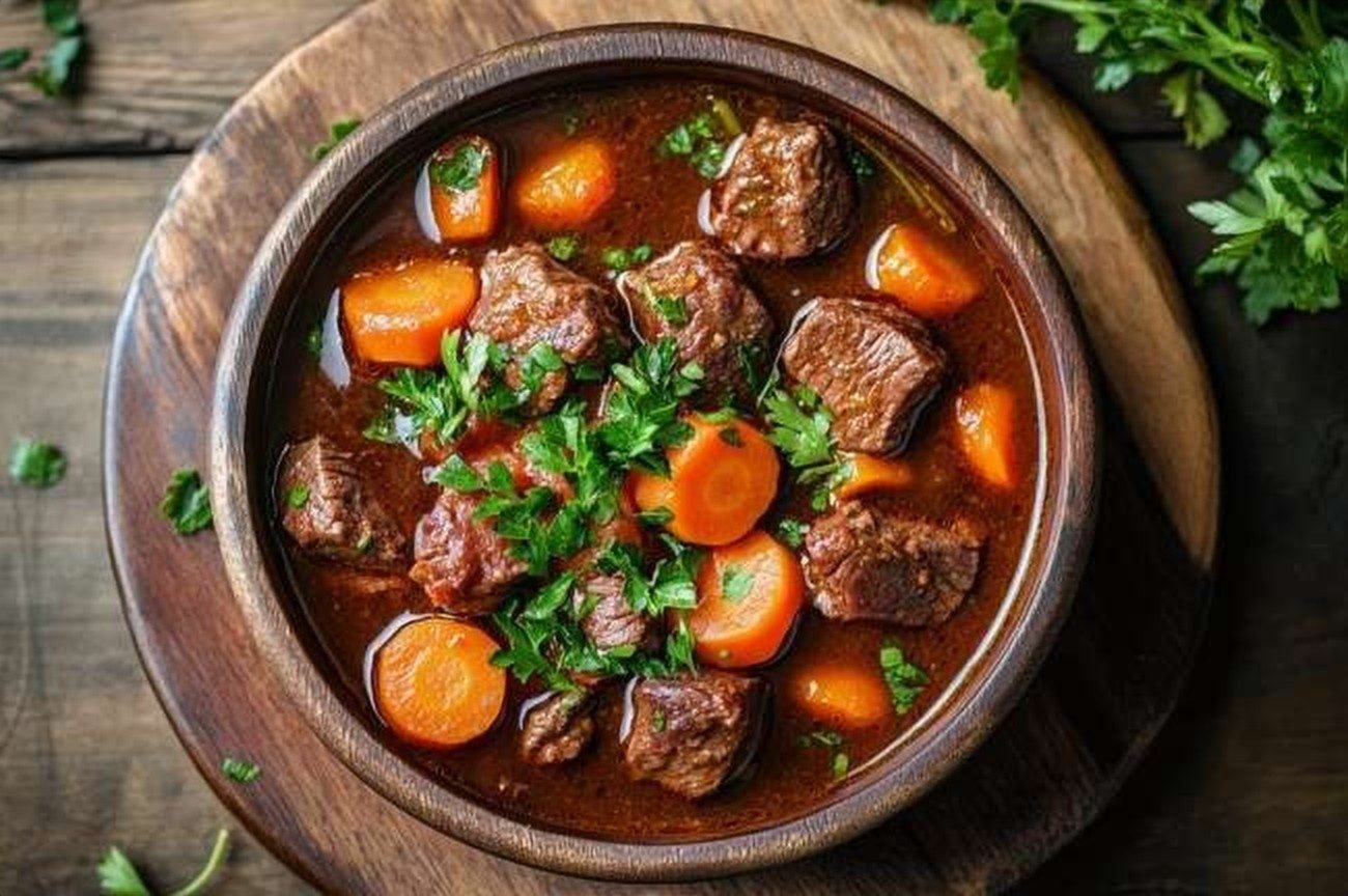 Ugandan Beef & Herb Stew, Farmhouse Style, plated and ready to serve