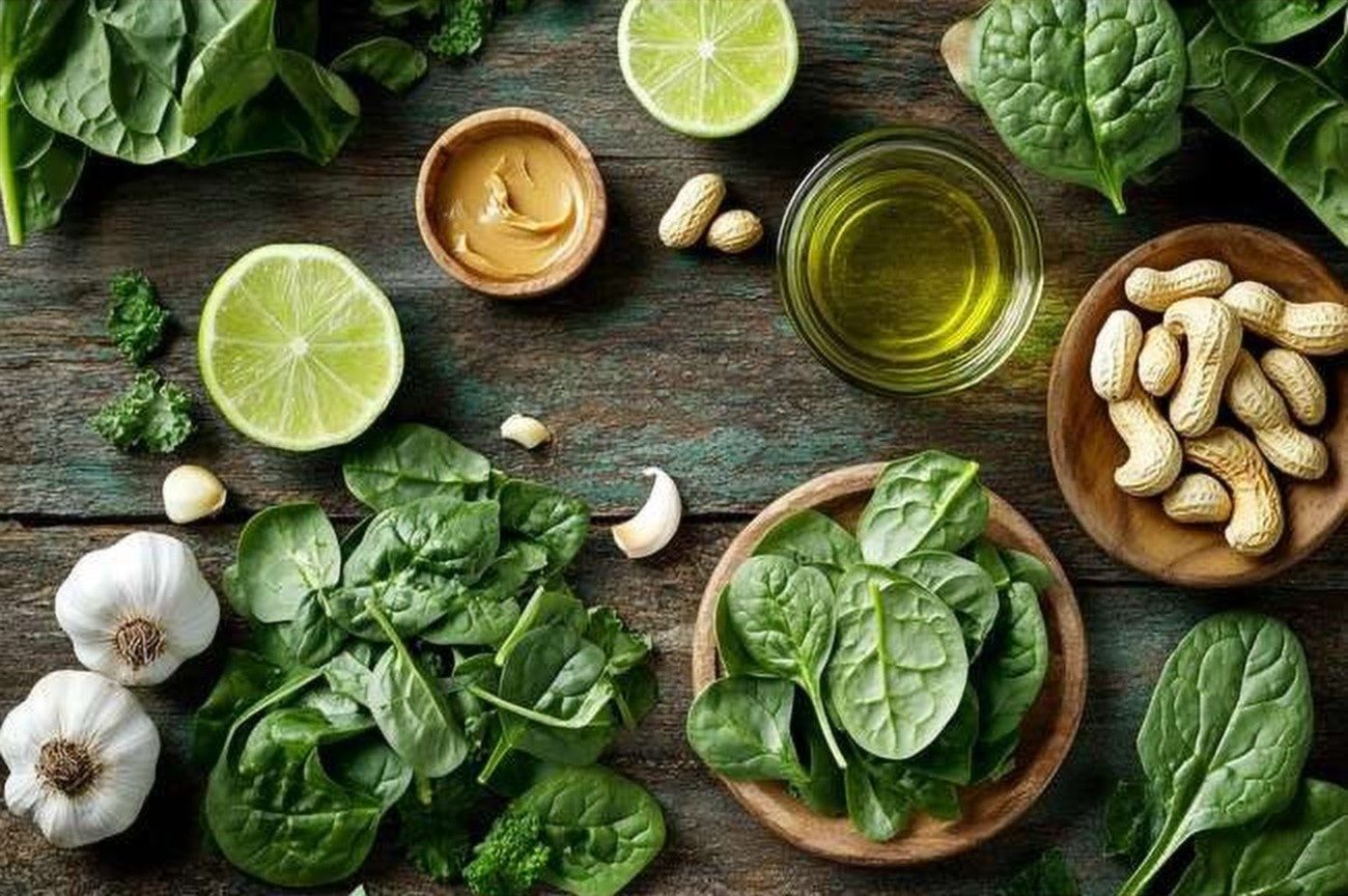 Ingredients for Ugandan Groundnut & Greens Salad