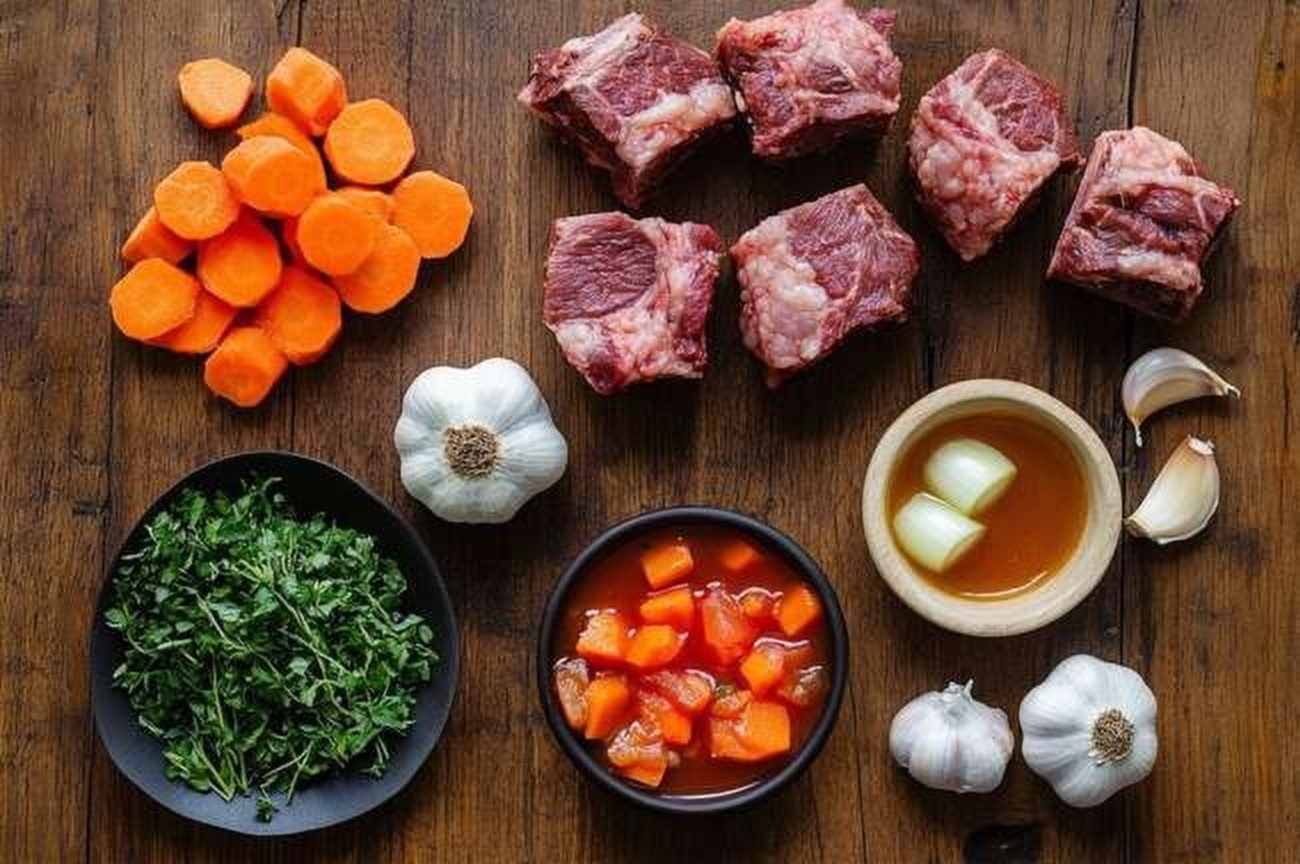 Ingredients for Ugandan Oxtail Stew, Tomato & Herb Braise