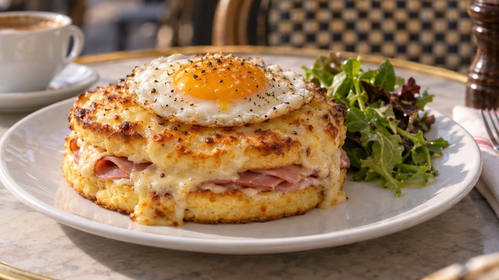 Croque Madame Keto, plated and ready to serve