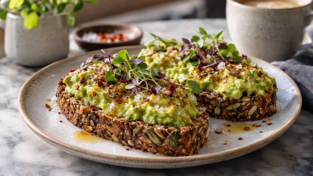 Tartine Avocat Beurre Noisette, plated and ready to serve