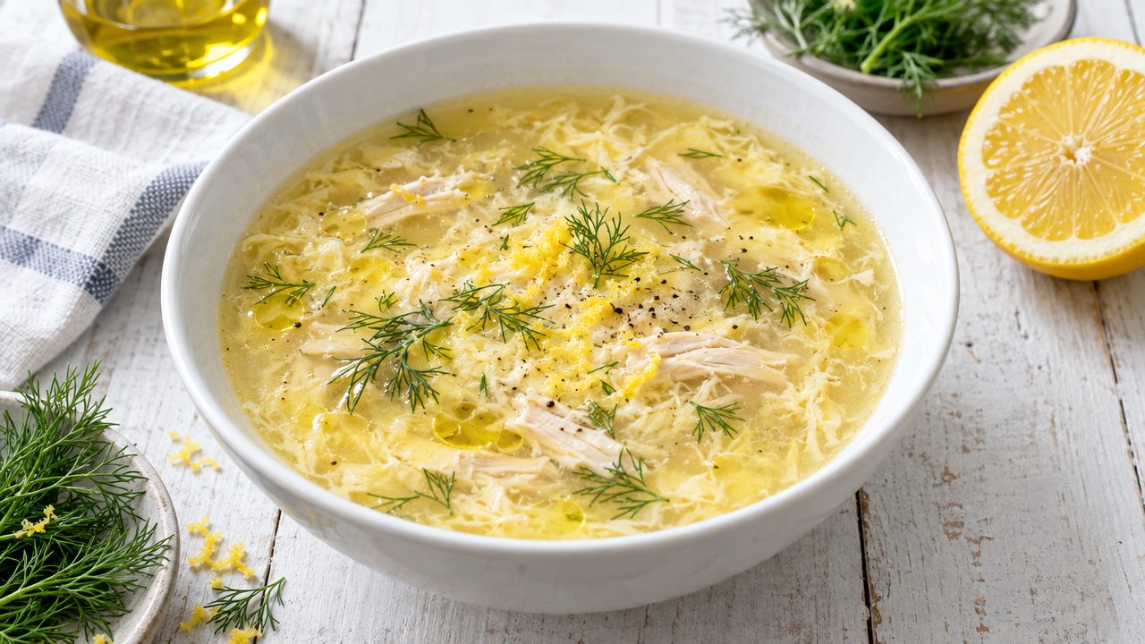 Avgolemono-Style Egg Drop Soup, plated and ready to serve
