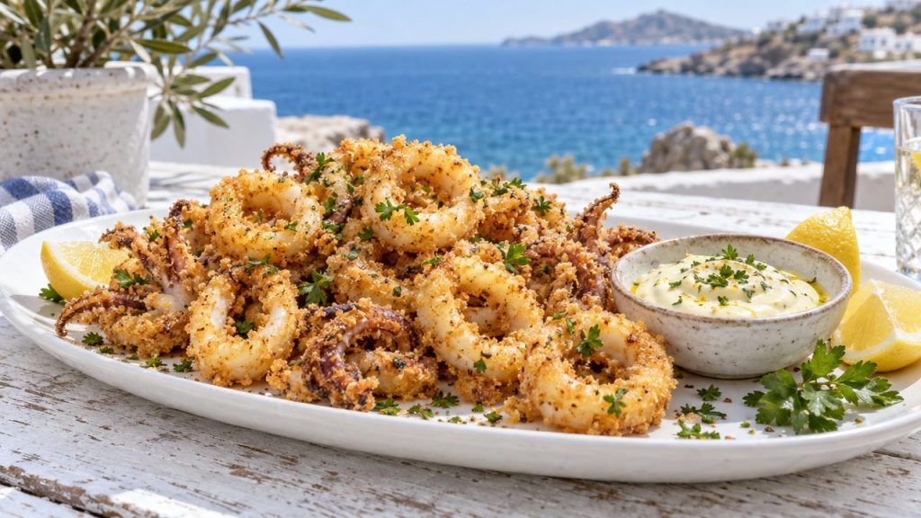 Crispy Calamari with Lemon Aioli, plated and ready to serve