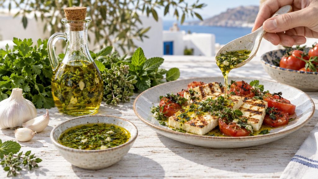 Greek Herb Oil, plated and ready to serve