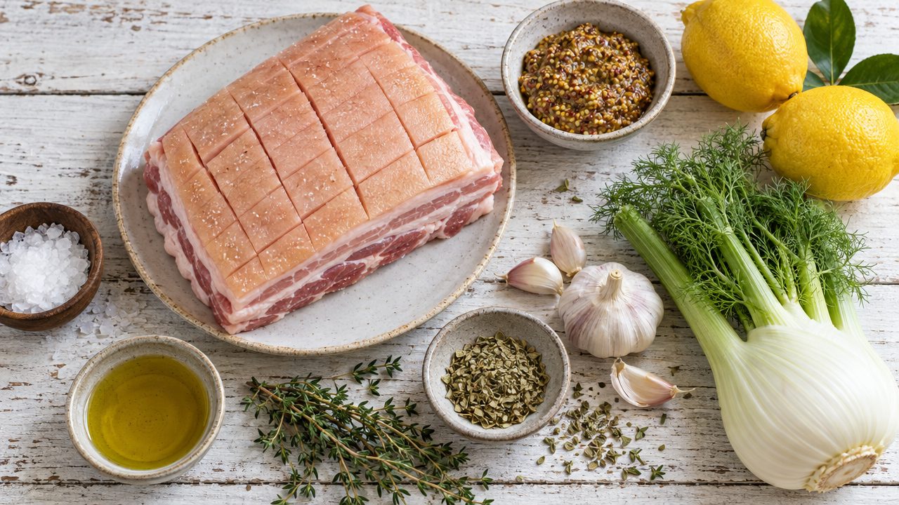 Ingredients for Grilled Pork Belly with Honey-Mustard Herb Glaze
