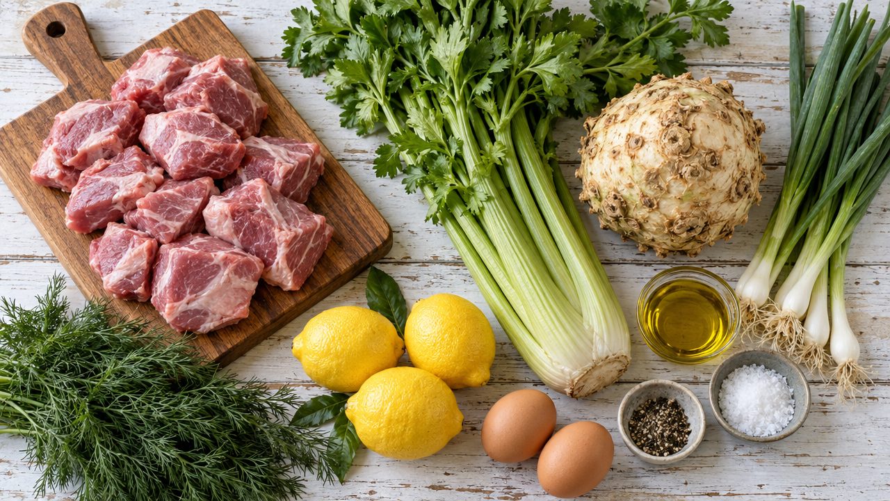 Ingredients for Hirino me Selino — Pork with Celery in Egg-Lemon Sauce