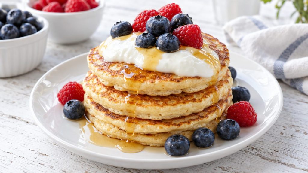 Keto Greek Yogurt Pancakes, plated and ready to serve