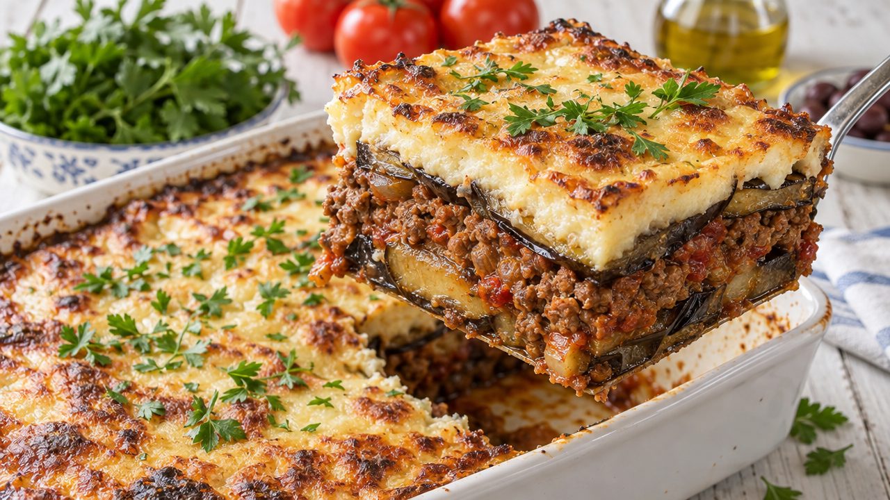 Keto Moussaka, plated and ready to serve