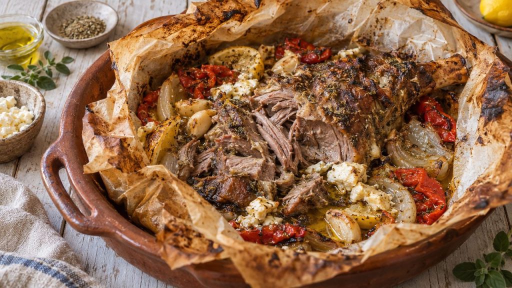 Kleftiko — Foil-Baked Lamb, plated and ready to serve