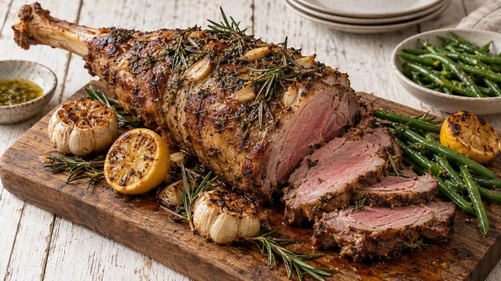 Psito Arnaki — Slow-Roasted Leg of Lamb, plated and ready to serve