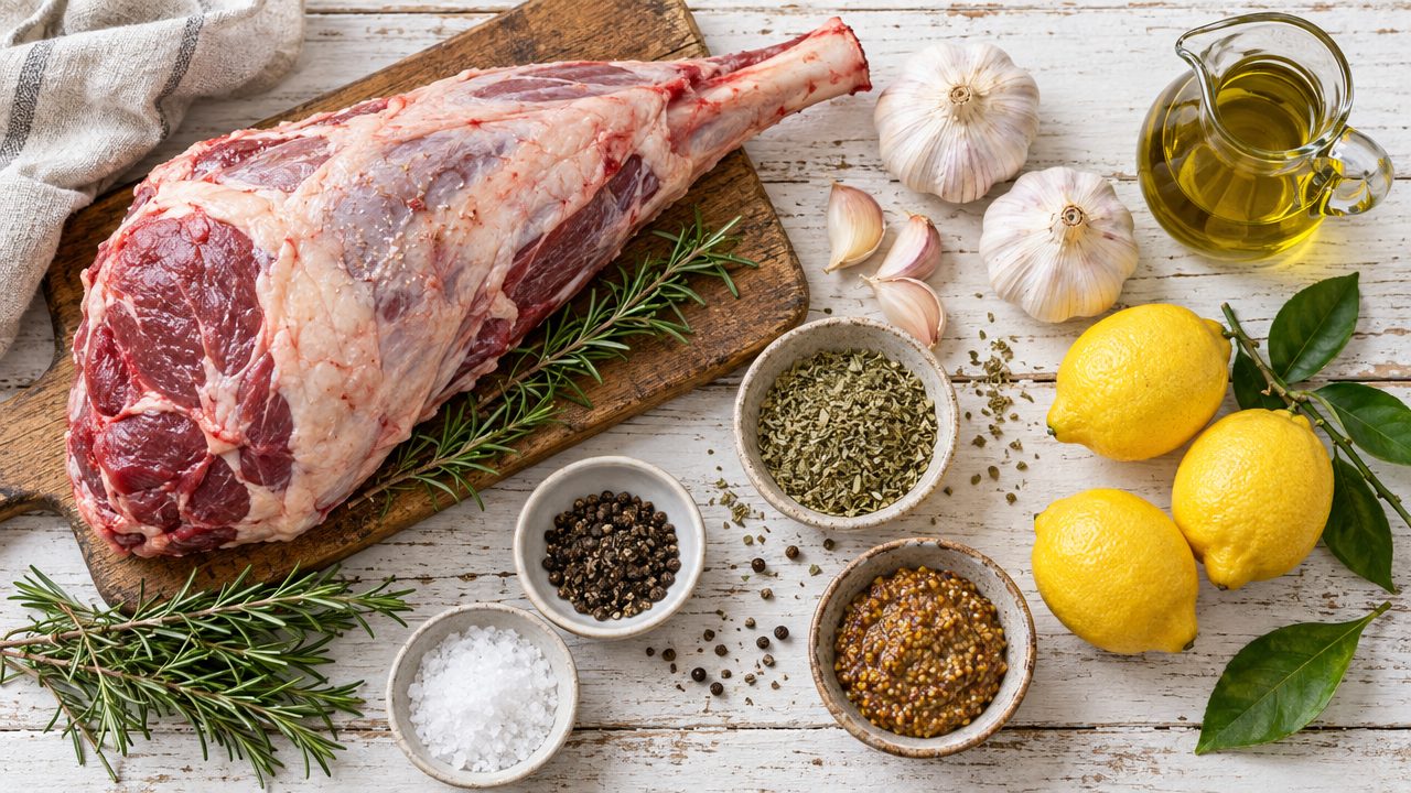 Ingredients for Psito Arnaki — Slow-Roasted Leg of Lamb