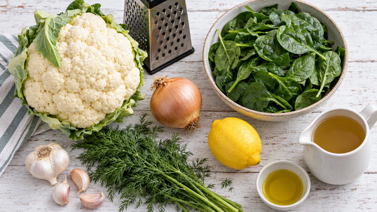 Ingredients for Spanakorizo — Keto Spinach Rice