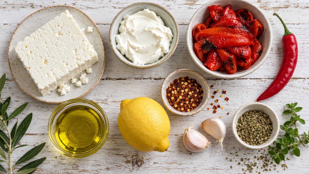 Ingredients for Tirokafteri (Spicy Whipped Feta Dip)