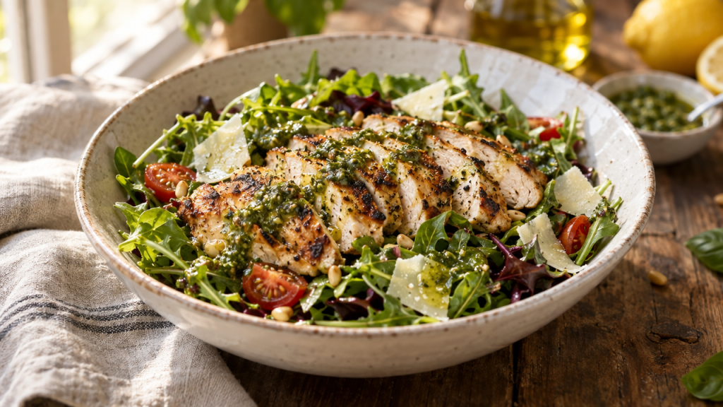 Grilled chicken pesto salad