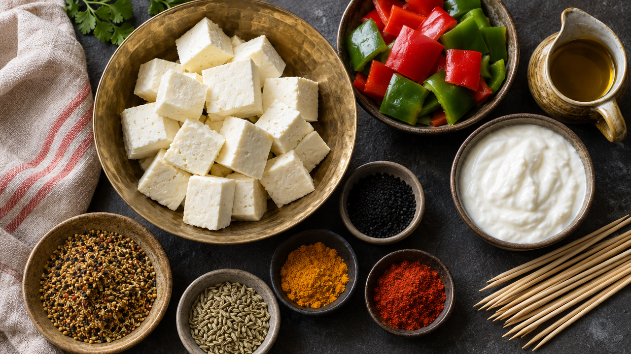 Ingredients for Achari Paneer Skewers