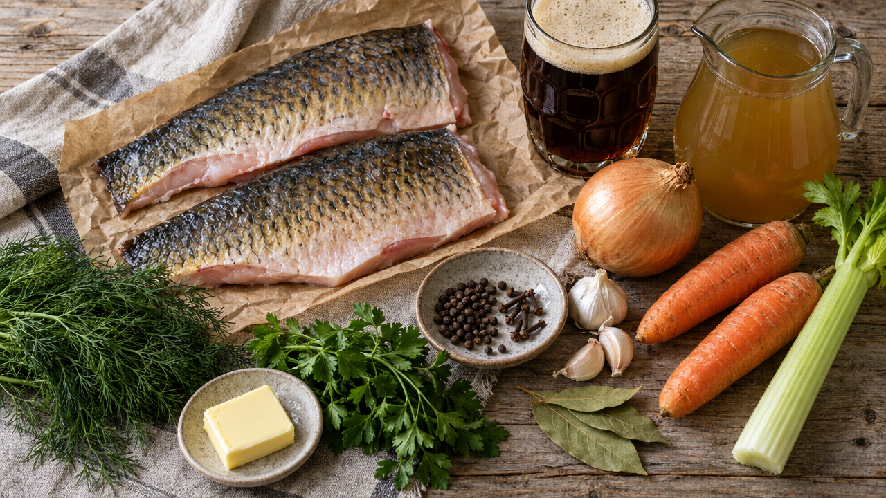 Ingredients for Carp in Beer & Herb Broth