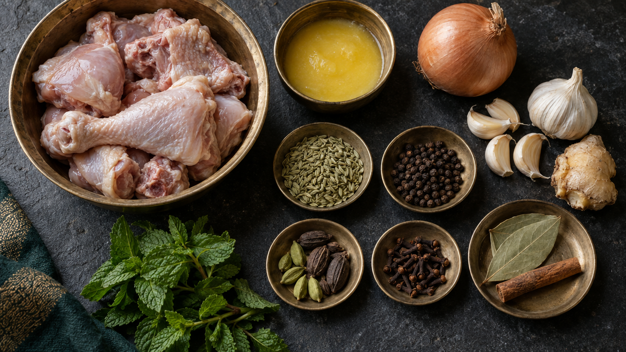 Ingredients for Chicken Yakhni