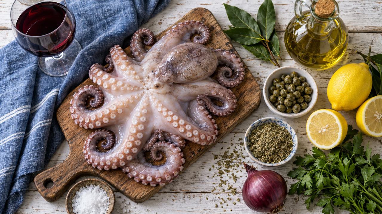 Ingredients for Grilled Octopus with Olive Oil and Capers