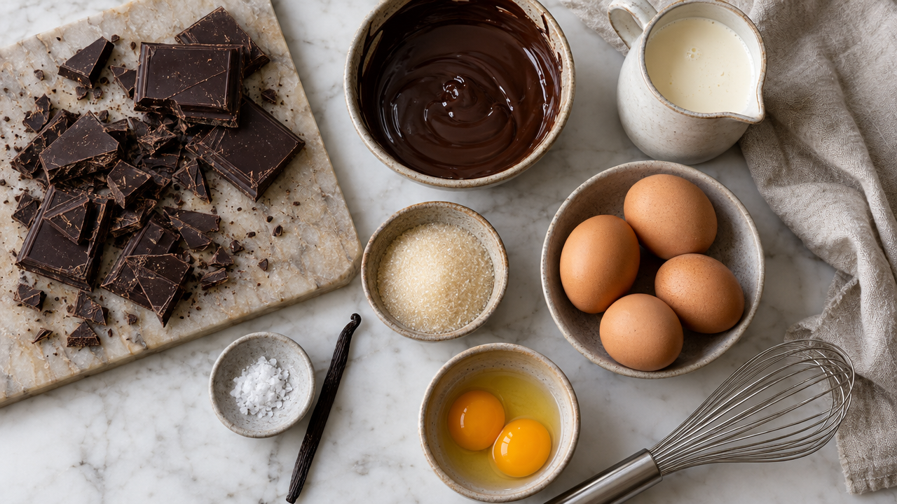 Ingredients for Mousse au Chocolat Noir Keto