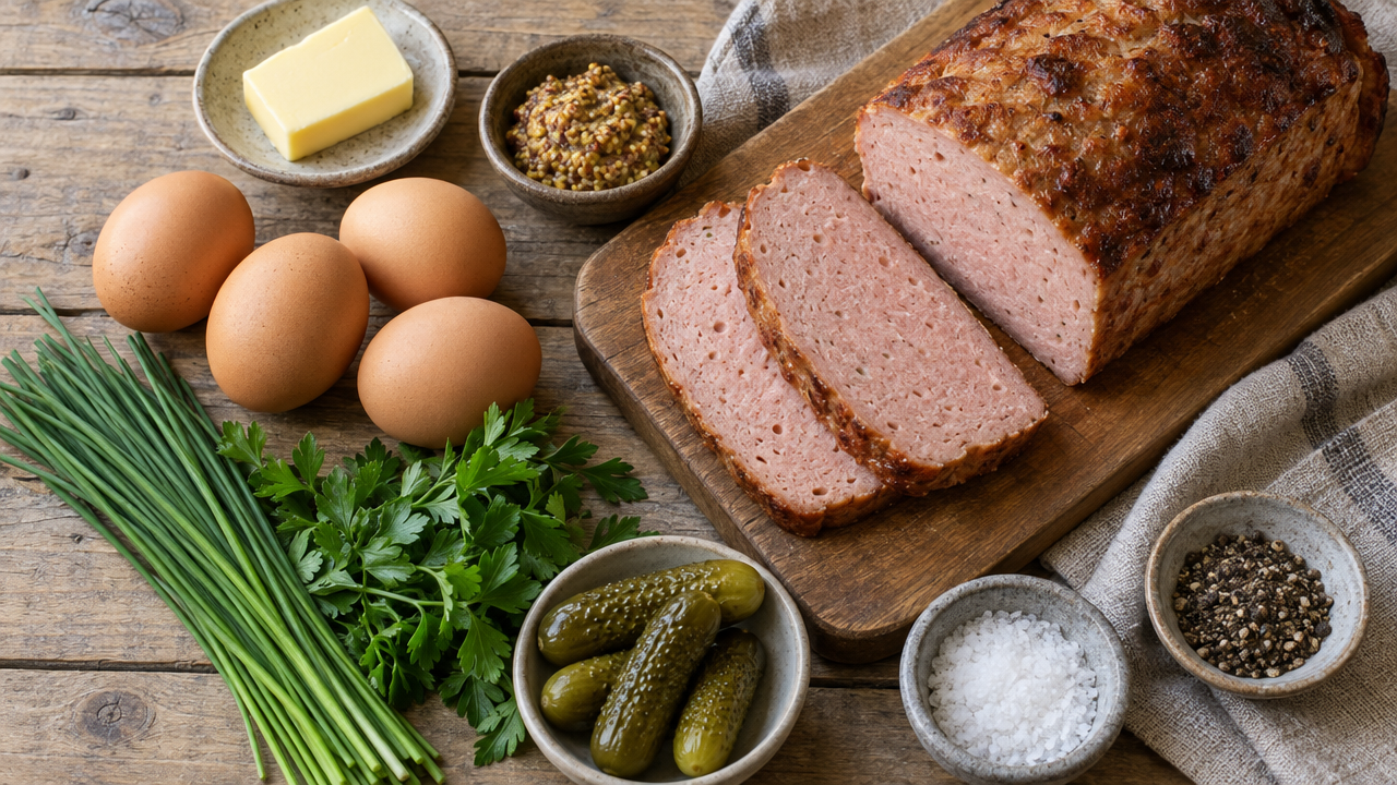 Ingredients for Keto Leberkäse with Fried Egg