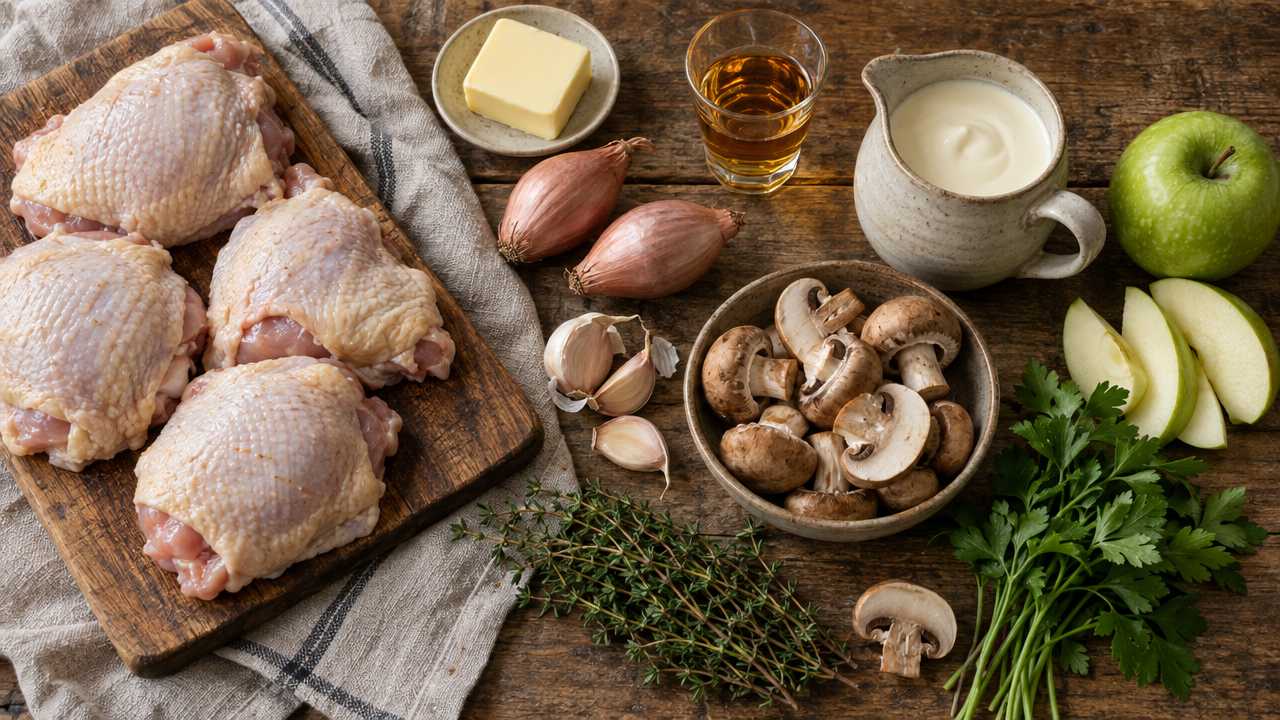 Ingredients for Poulet à la Normande Crème