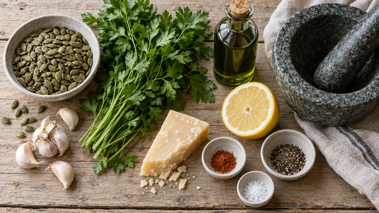 Ingredients for Kürbiskernpesto Pumpkin Seed Pesto