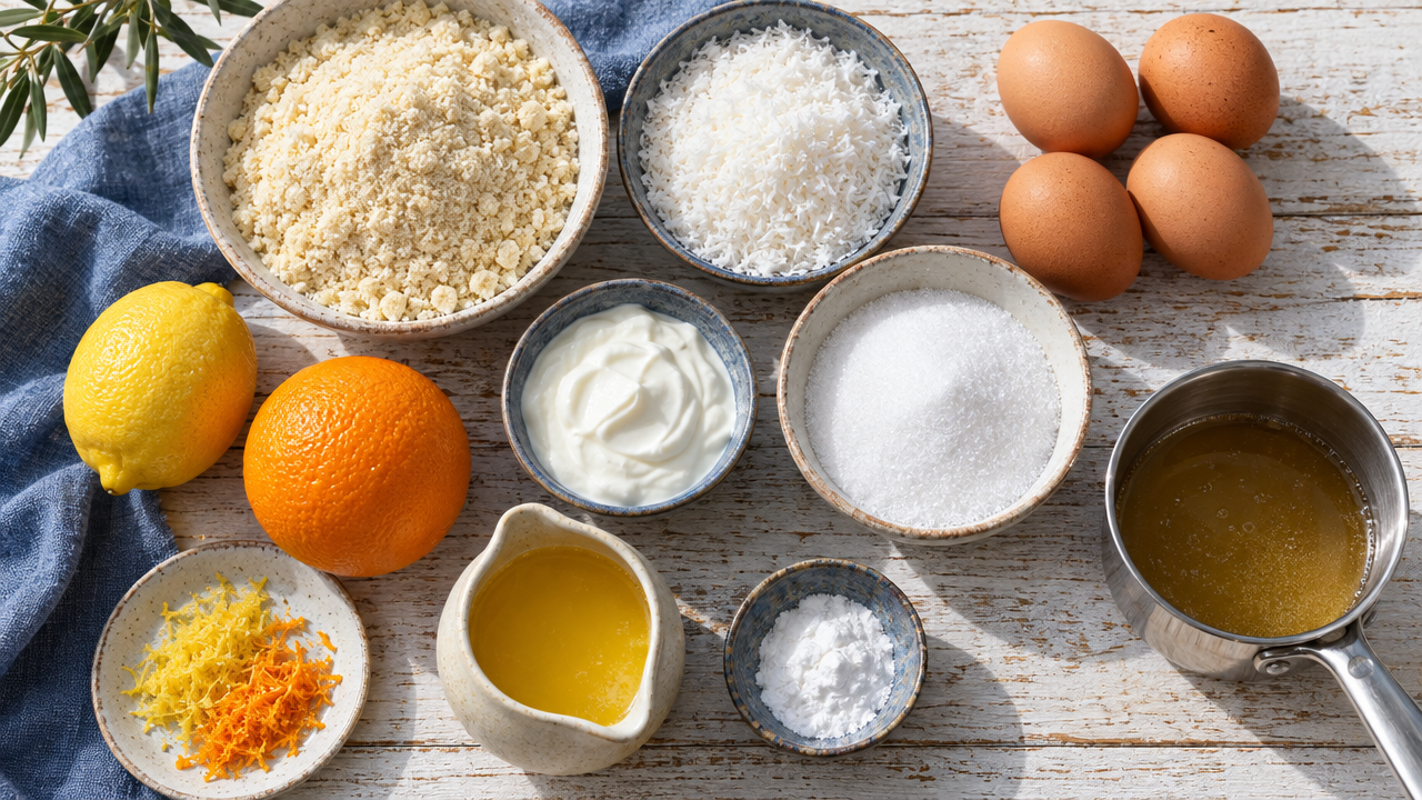 Ingredients for Revani — Semolina-Free Almond Cake in Syrup