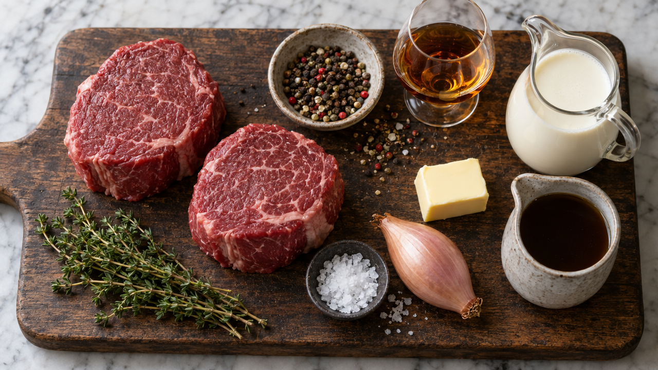 Ingredients for Steak au Poivre Cognac
