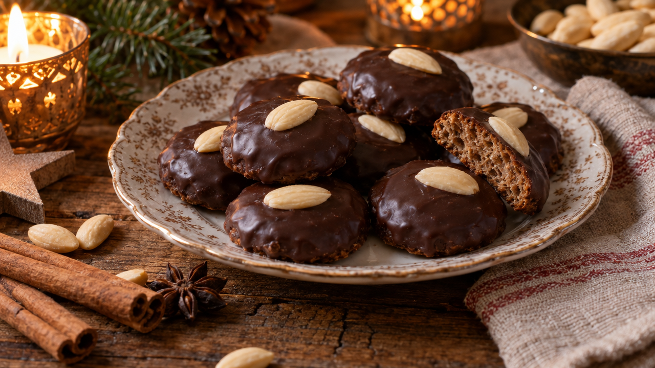 Almond Lebkuchen Gingerbread, plated and ready to serve
