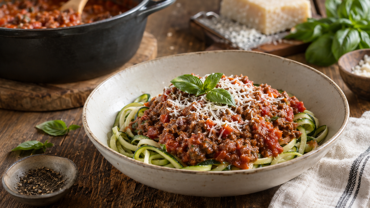 Keto bolognese over zucchini noodles
