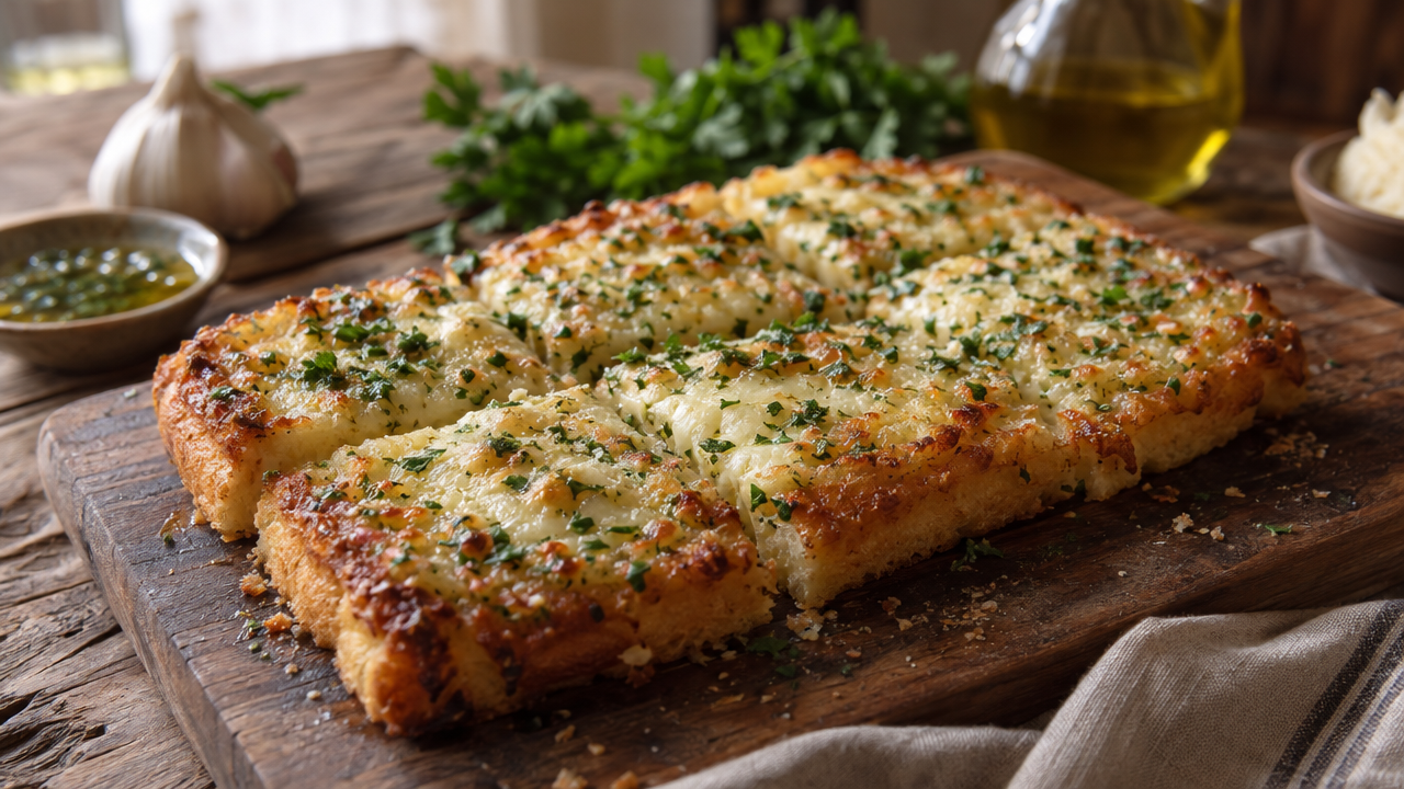 Keto garlic bread with melted cheese
