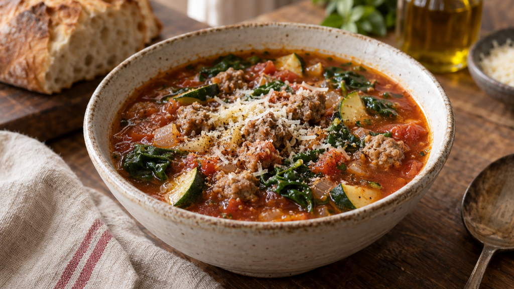 Keto Italian sausage soup with spinach