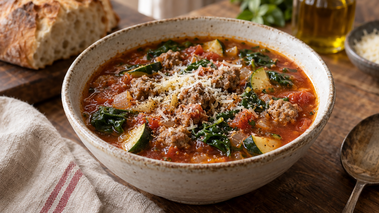 Keto Italian sausage soup with spinach